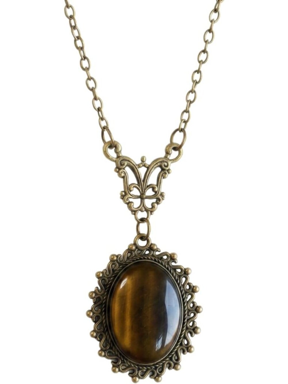 Women's Brown Vintage Bronze Emerald CZ Pendant Necklace Dainty Jewelry Gift